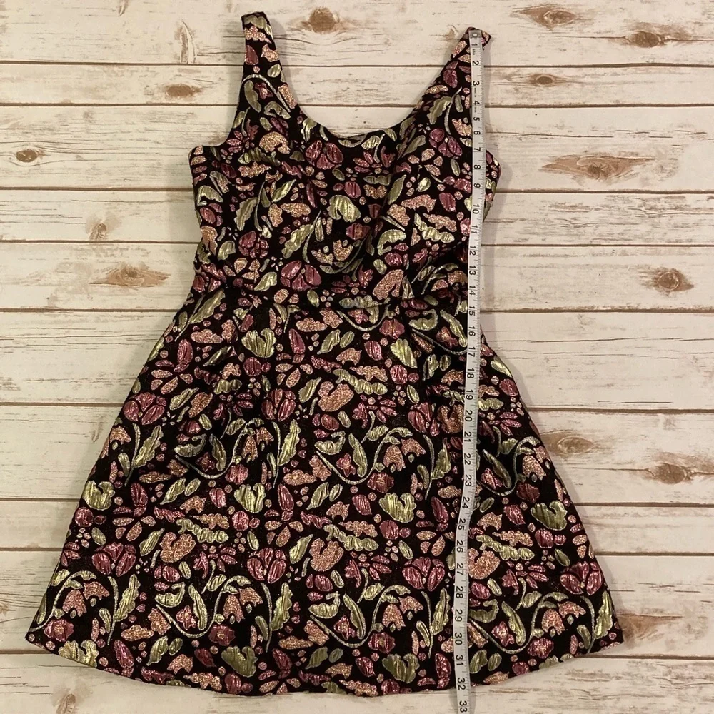 Free People Metallic Fit and Flare Jacquard Floral Dress Medium